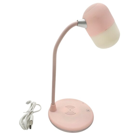 3-In-1 Pink Desk Lamp 5.0 Speaker USB Wireless Charger 12 Inch Flexible Neck - Picture 2 of 8